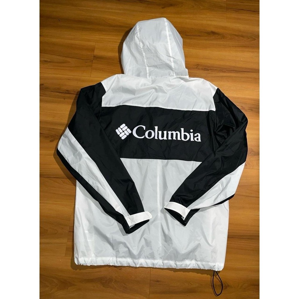 NWOT Columbia Black White Full Zip Drawstring Windbreaker Hooded Jacket